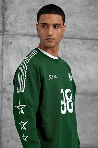 NOMARC Πράσινο φούτερ με στάμπα με ρίγες 98 Oversize