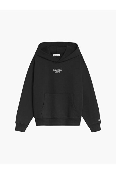 Calvin Klein STACKED LOGO RELAXED Erkek Siyah Hoodie