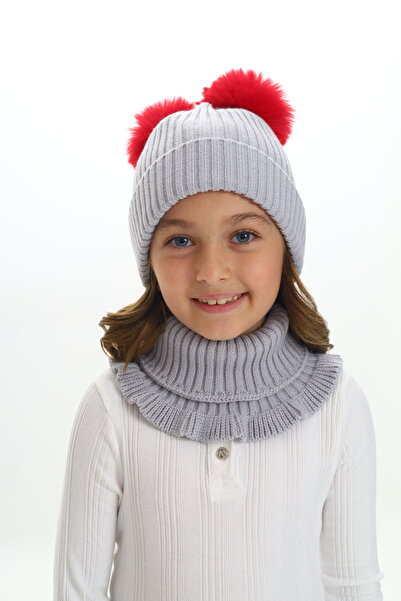 Sevimli Girl's Beret Neck Collar Suit with Double Pompom 4-10 Years Old