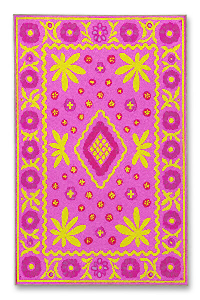 Rugs Modern Halı MOSSO Pembe Temalı Çiçekler ve Baklava Desenli Dokuma Taban ...