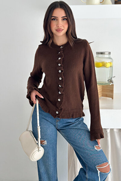 Noa Noa Women's Chunky Mohair Cardigan – Ruffle Sleeves & Soft Texture