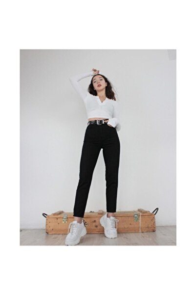 JAXEN Bt15547162 Jeans Black High Waist Mom Boyfriend Pants