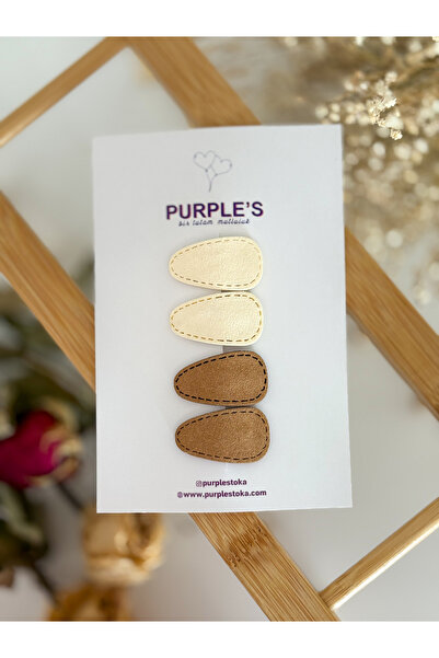 PURPLE'S BİR TUTAM MUTLULUK مجموعة من 4 مشابك من جلد الغزال بطول 4 سم // مشبك...