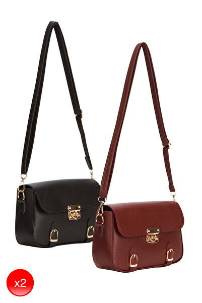 Adelina Bags Kadın Kilit Detaylı Omuz Çantası 2 Adet Çanta