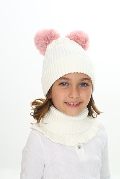 Sevimli Girl's Beret Neck Collar Suit with Double Pompom 4-10 Years Old