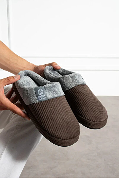 Behtah Kundura Embroidered Velvet Men's Closed Front Winter Slippers Daily Indoor Slippers Dowry Bohça
