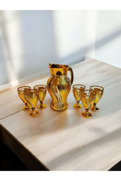 OEM Set of 6 gold glass decanter and glasses