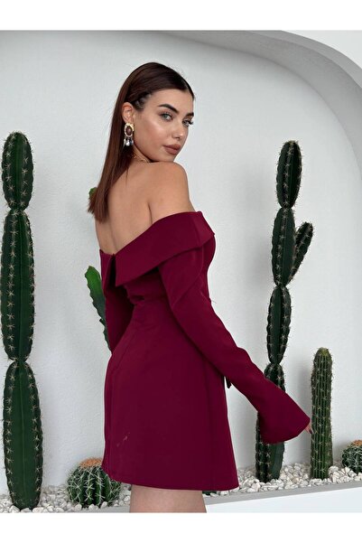 ETİKAFASHION Straplez İspanyol Kol Cep Aksesuar Detaylı Elbise