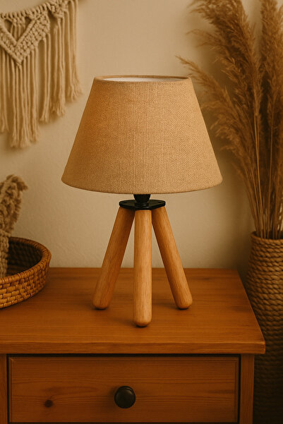 EvLight Natural Wooden Three-Legged Table Lamp – Modern & Bohemian Style Lampshade