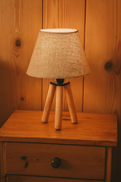 EvLight Natural Wooden Three-Legged Table Lamp – Modern & Bohemian Style Lampshade