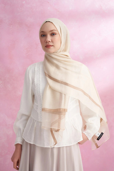 ARMANDA İPEKLİ PEONY ŞAL - AÇIK BEJ (İnce hafif)