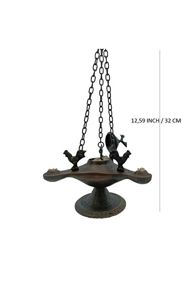 Bosphorus Heritage Zincir Askılı 3 Fitilli Pirinç Döküm Antika Tarz Kandil Ga...