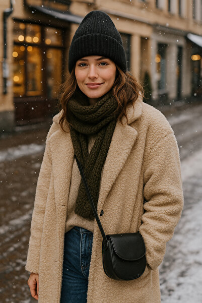 Luminos Butik Kadın Siyah Yünlü Basic Bere BERE1141