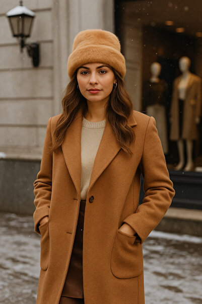 Luminos Butik Women's Camel Wool Plush Beret Bere1146