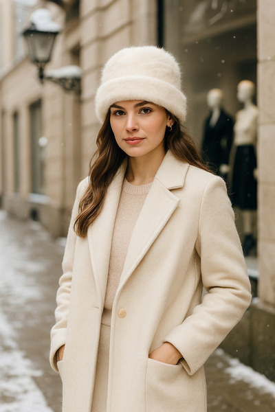 Luminos Butik Women's Ecru Wool Plush Beret Bere1146