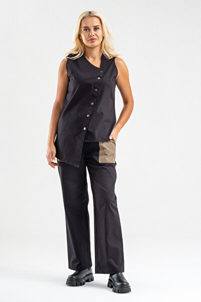 Bold & Young Women's Asymmetrical Cut Snap Fastener Lycra Cotton Vest