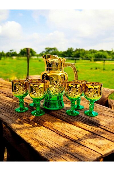 OEM Carafe set with green rose pattern glasses