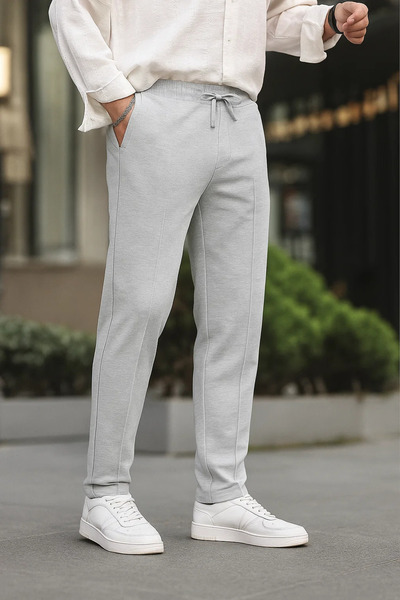DAMGA JEANS Men's Elastic Waist Flexible Wide Leg Gray Trousers