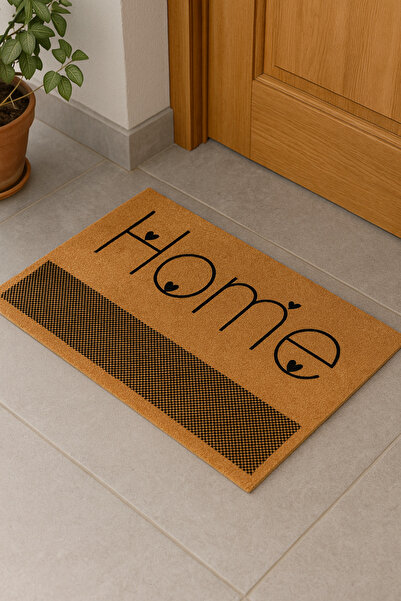 Dormot Koko Textured Door Mat - with Heart Home Written, Non-Slip Base, 45X70 cm