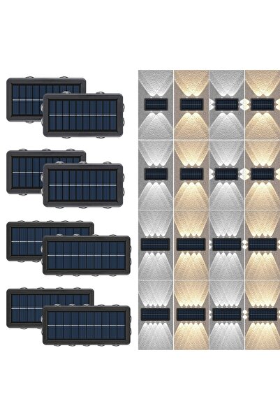Flippy Lampă solară de perete, 8+4 LED-uri, lumină caldă, ABS+PC, 19 x 9,5 cm, IP65, neagră