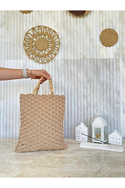 gulora Handmade Bag with Paper String Wooden Bead Handle – Natural and Stylis...