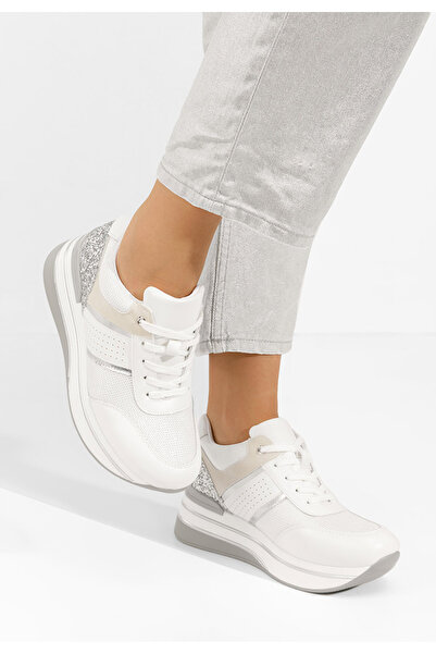 B T Shoes Bílé dámské tenisky na klínku Tawanda