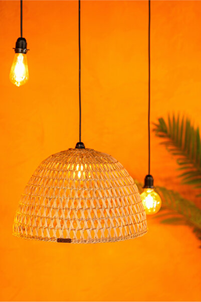 AtanDu Home El Yapımı Doğal Hasır Avize | 50x32 cm |Büyük Boy Dekoratif Sarkıt | Rustik Bohem Tasarım Aydınlatma