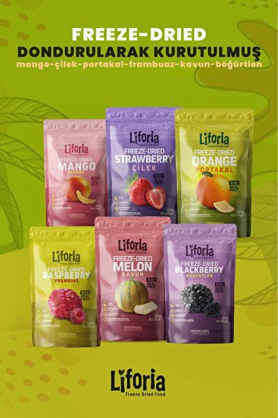 Liforia 6’lı Dondurulmuş Meyve - Sağlıklı Atıştırmalık - Mango Çilek Portakal Frambuaz Kavun Böğürtlen