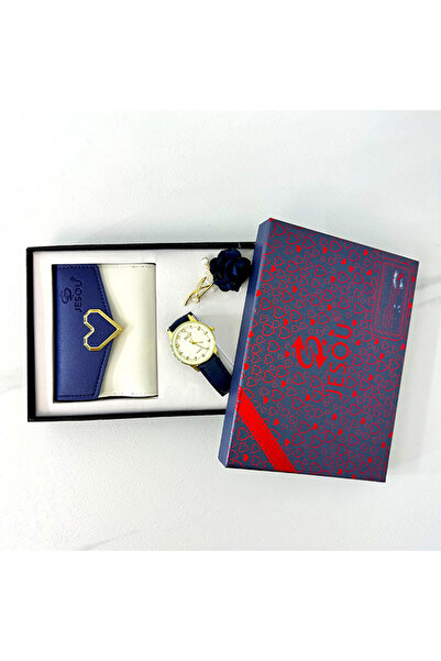 velve JESOU COLLECTION women's gift set, ladies' watch, wallet and brooch 20x15cm, White-Blue