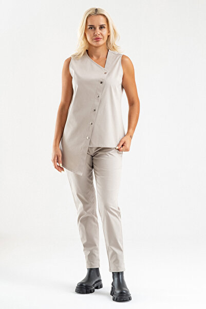 Bold & Young Women's Asymmetrical Cut Snap Fastener Lycra Cotton Vest