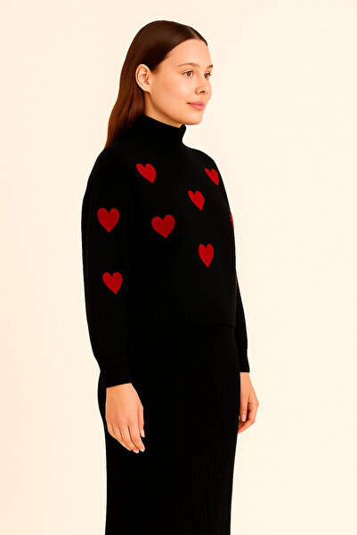 Aysha Store Triko elbise kalp motifli