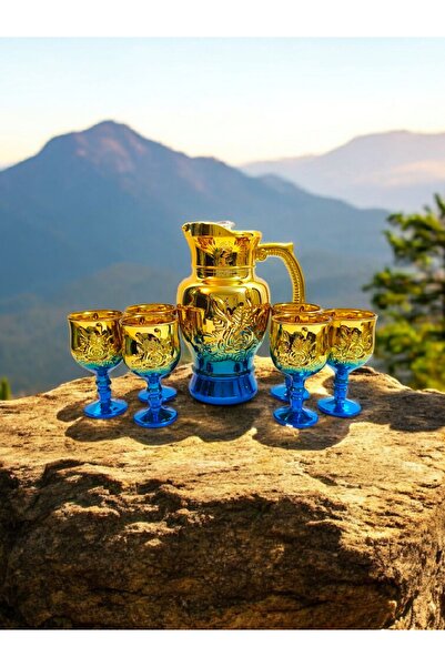 OEM Carafe set with blue rose pattern glasses