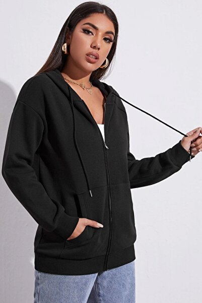 S&A DESIGN Jachetă cardigan cu glugă cu fermoar