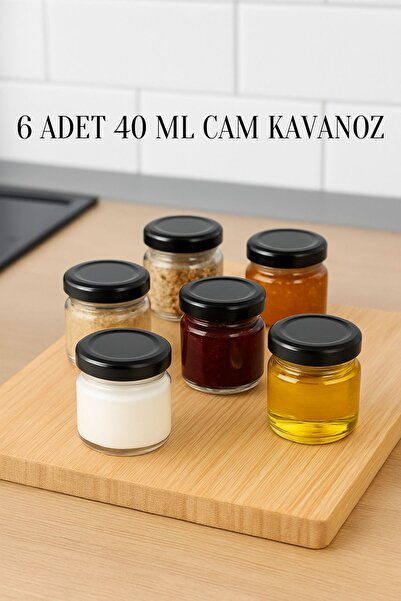 Rotanev 6 Pieces 40 ml Clear Sample Jar with Black Metal Lid for Food Supplement, Confectionery, Jam, Small Glass Jar