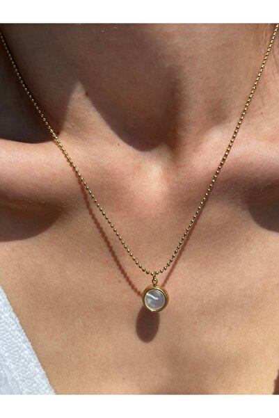 Hora Oval Minimal Ayıcık Uç Detaylı Gold Çelik Kolye