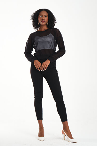 BY PAPI Uzun Kol Bisiklet Yaka File Bluz