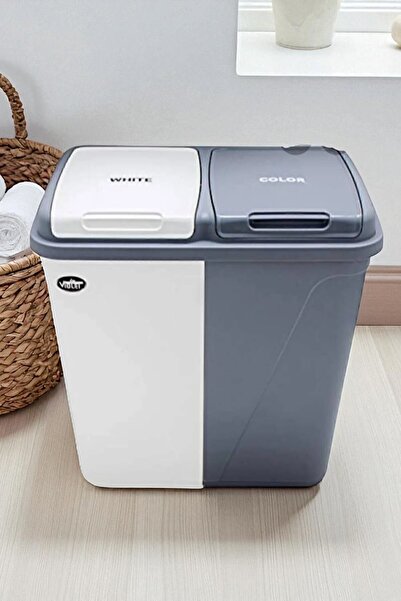 Buclee 2 Bölmeli Çamaşır Sepeti 90Lt Kapaklı Kirli Sepeti Beyaz Renkli Ayrışt...