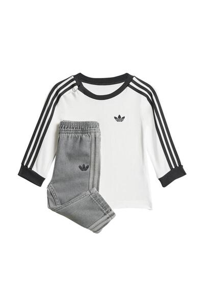 adidas Baby White Tracksuit Denim Ls Set Jw5312