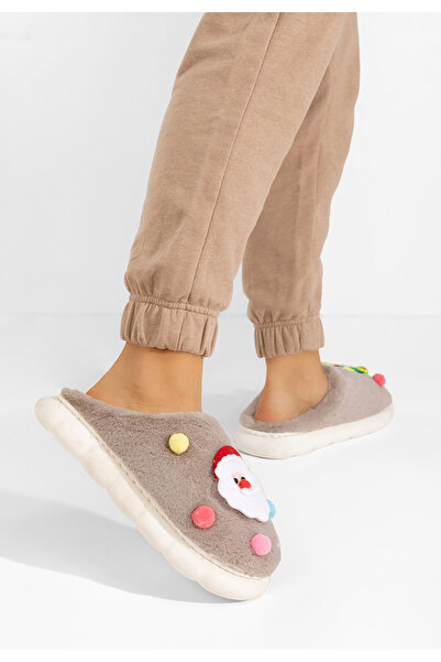 B T Shoes Khaki teplé papuce Denita