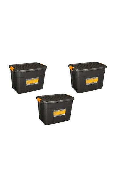 AB HOMES Pachet 3 Cutii depozitare, plastic, negru, 60 Litri, 60x40x40 cm