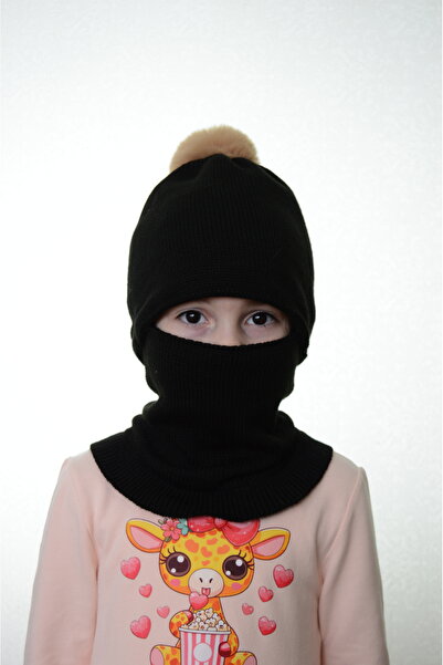 Sevimli Kız Çocuk Bere Boyunluk Kar Maskesi 4-10 Yaş