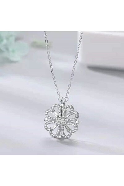 Misens Kadın Açılır Kapanır Mıknatıslı Çoklu Kalpli Yonca Çelik Kolye