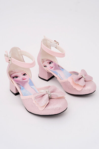 Cappale Pembe Çocuk Fiyonklu Topuklu Ayakkabı