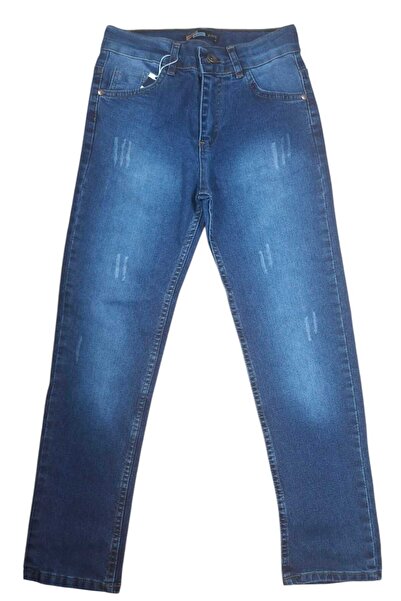 moda camiya Zippered Boys' Blue Lycra Washed Denim Pants with Nail Detail 778 Model