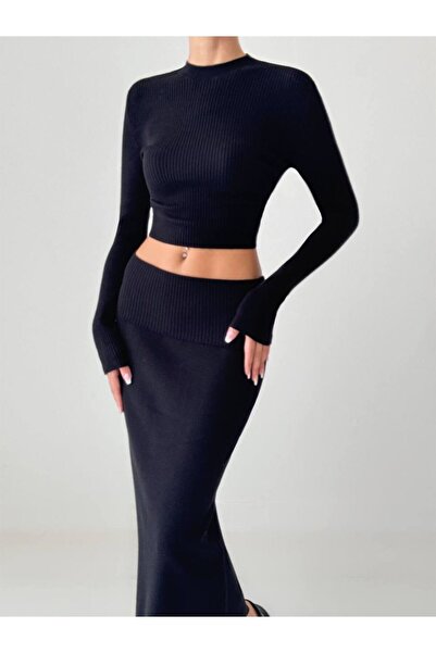 My Blog Set bluză și fustă tricotată neagră - 4434