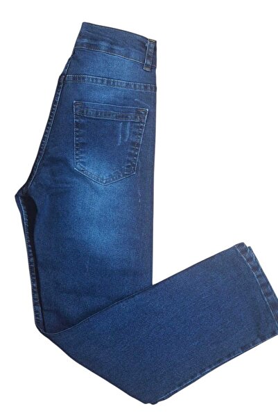 moda camiya Zippered Boys' Blue Lycra Washed Denim Pants with Nail Detail 778 Model