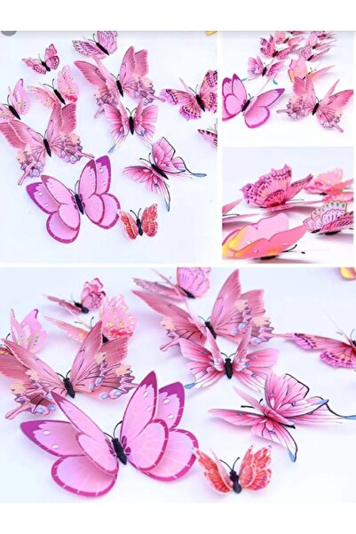Alaa Butik Online 12'li 3D Kelebek Duvar ve Buzdolabı Sticker Seti - Mıknatıs...