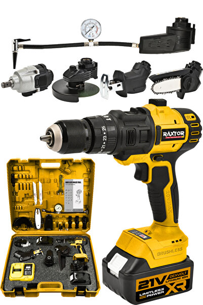 RAXTOR 36V 6 Başlıklı Set Taşlama Somun Sıkma&Hava Pompası&Tilki Kuyruğu&Dal ...