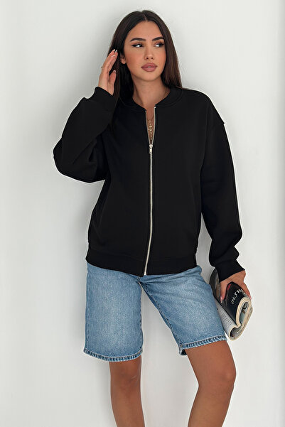 Noa Noa Γυναικείο φούτερ με φερμουάρ oversized College – Sardonlu & με κουκούλα