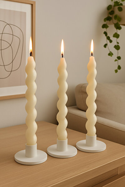 SRG ATÖLYE Spiral Dekoratif Mum – 3’lü Set